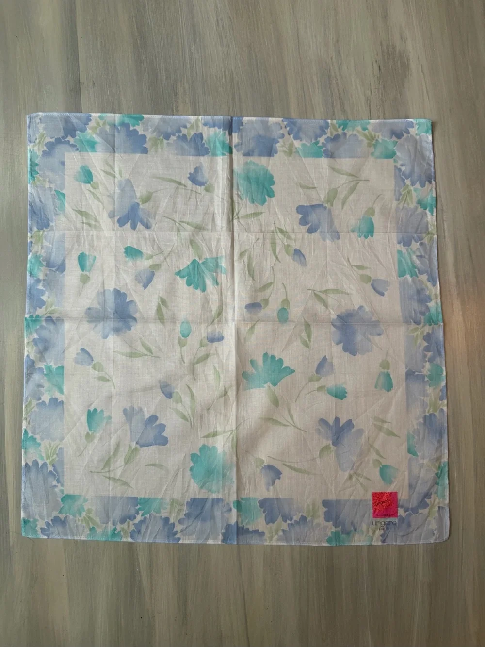 Ungaro Paris handkerchief white blue & teal watercolor made in Japan